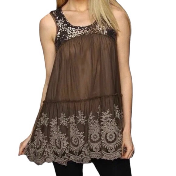 Free People Dress Mirror Mirror Sequin Fp Mini Tulle Embroidered - Sheer Xs S